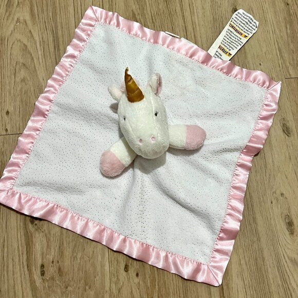 CLOUD ISLAND Pink Unicorn Gold Sparkle Baby Lovey Security Blanket Plush Satin - Picture 1 of 2